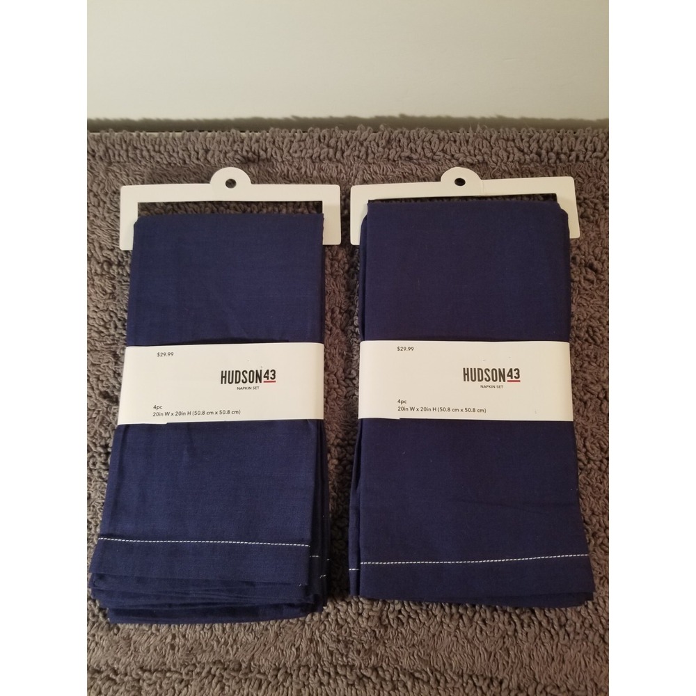 Hudson 43 Navy Blue 8 Pc 100% Cotton Dinner‎ Napkin Set Made In INDIA